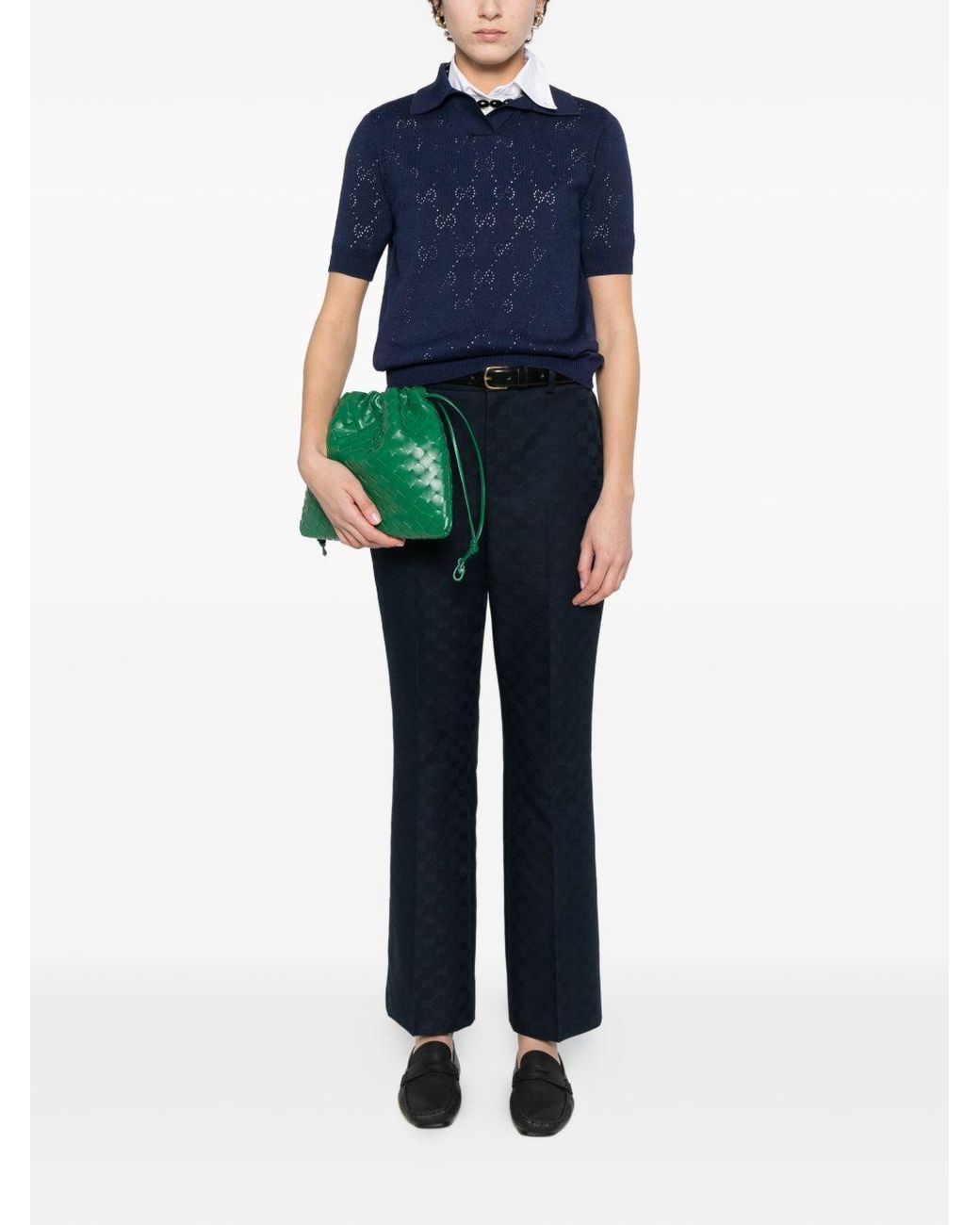 Gucci Blue Gg Short-Sleeved Ribbed Polo Shirt