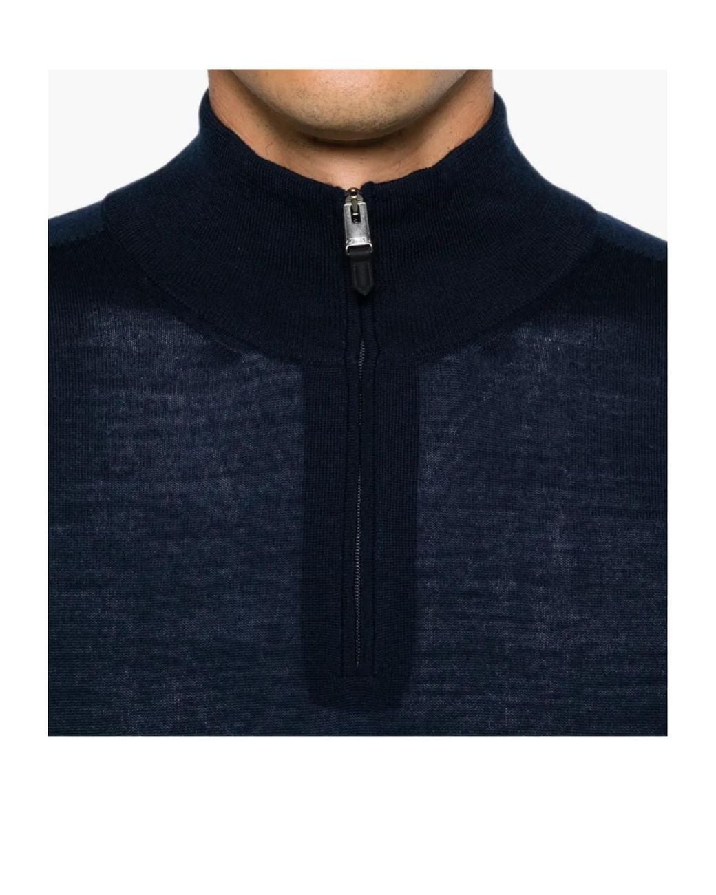 Canali Blue Quarter-Zip Knitted Sweater for men