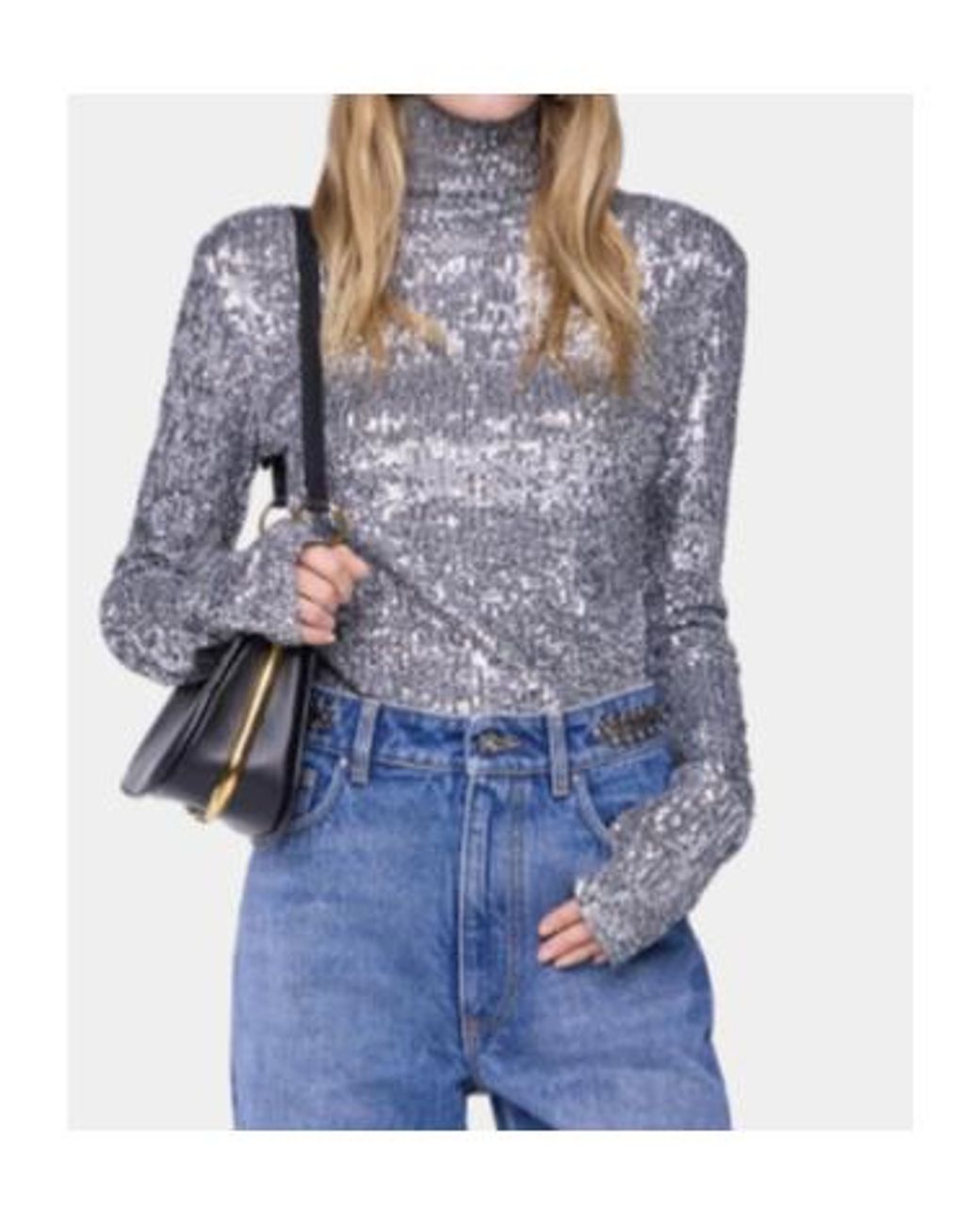 Rabanne Gray Sequin Embellished Turtleneck Top