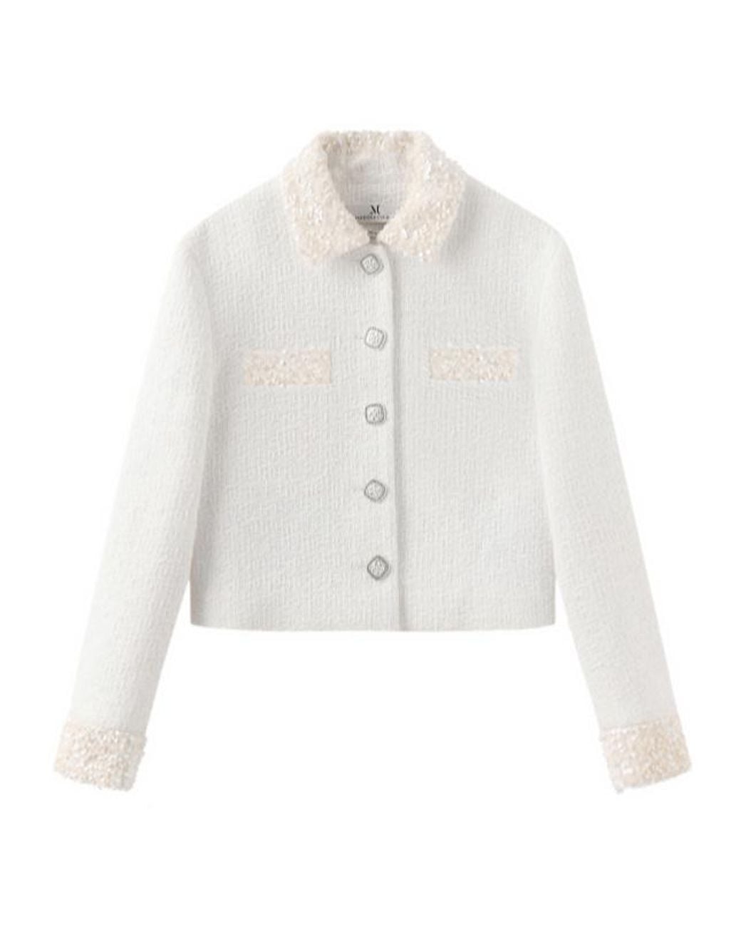 Marissa Chiara White Sequined Long-Sleeved Jacket