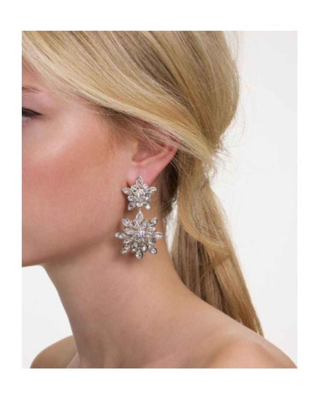Self-Portrait White Embellished Tiered Earrings
