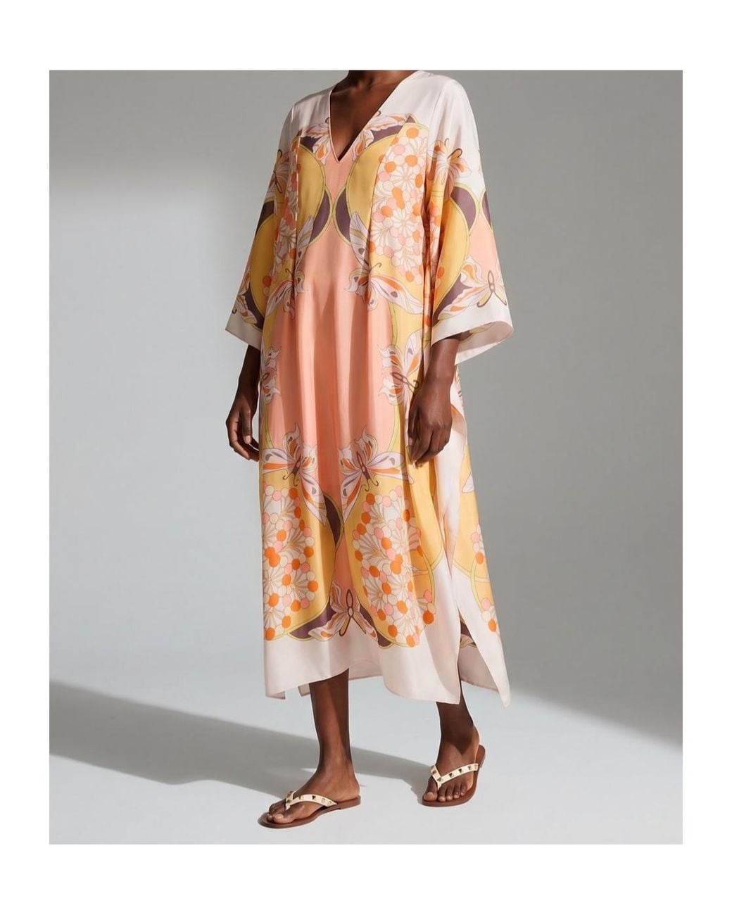 LaDoubleJ Pink Flame Butterfly-Print V-Neck Maxi Dress
