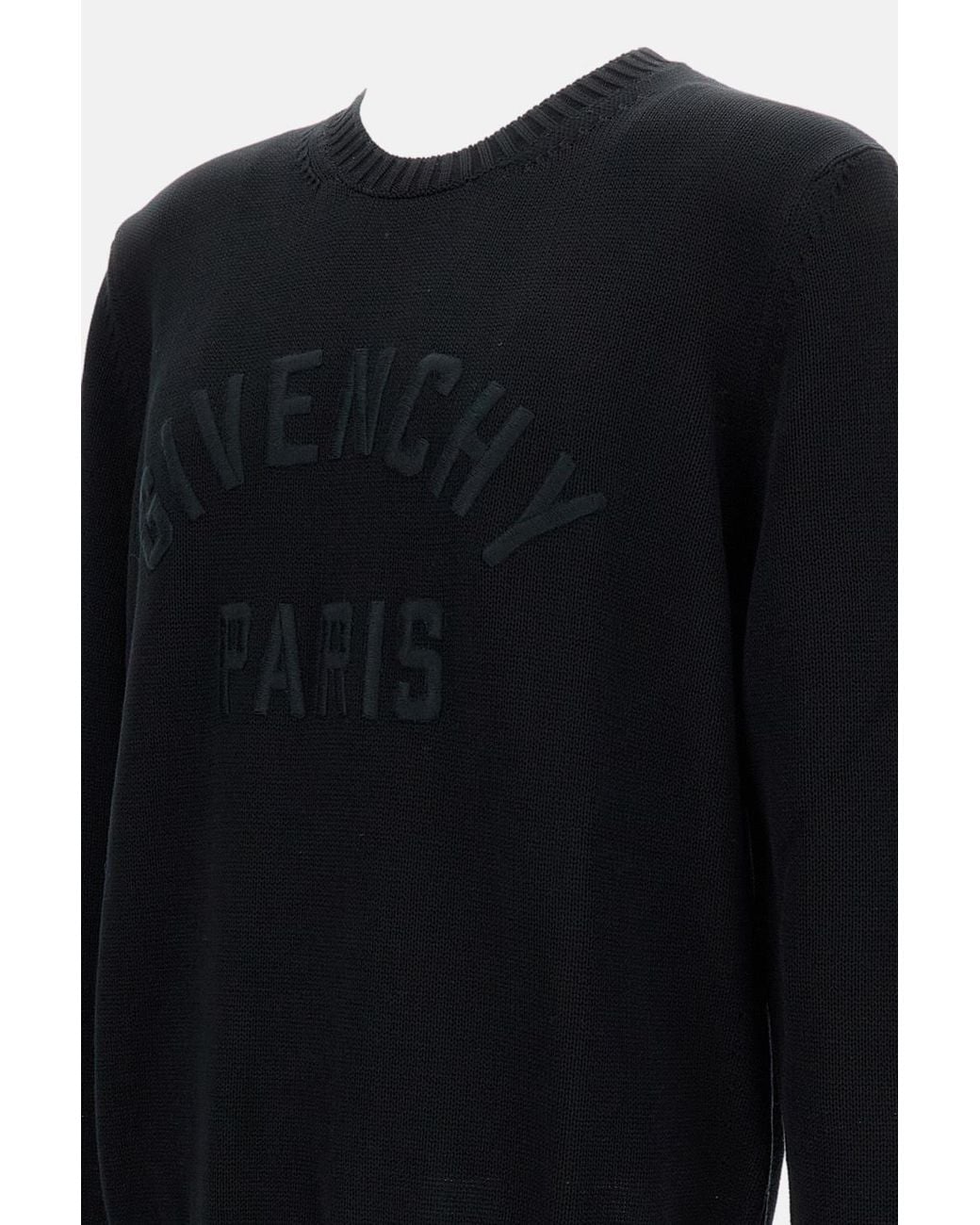 Givenchy Black Logo Embossed Ribbed Hem Sweater for men