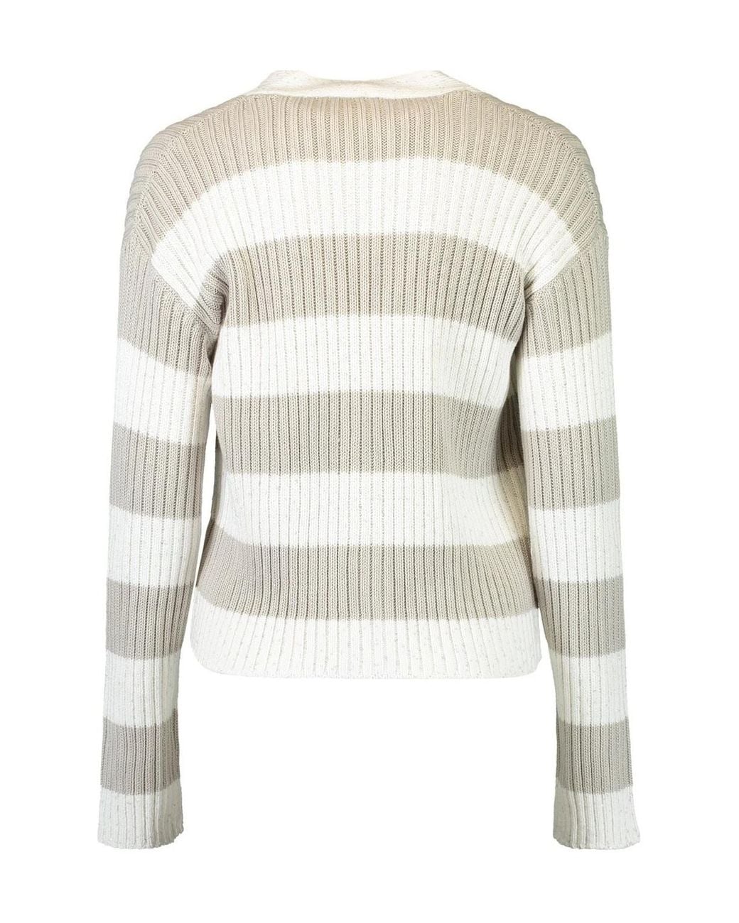 Brunello Cucinelli White Striped Ribbed-Knit Cardigan