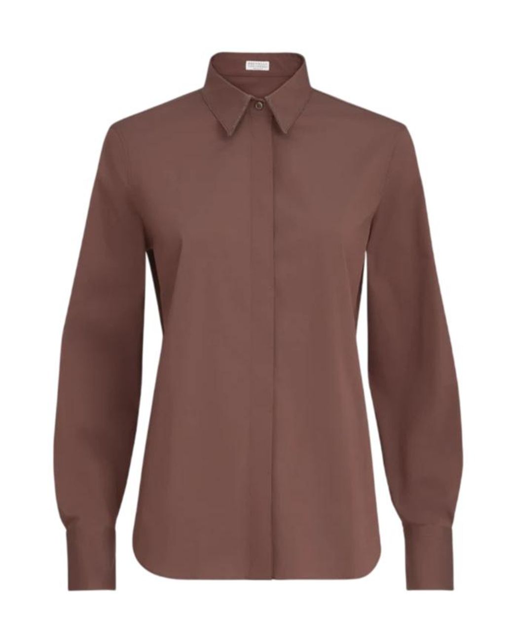 Brunello Cucinelli Brown Stretch Cotton Poplin Shirt With Shiny Collar