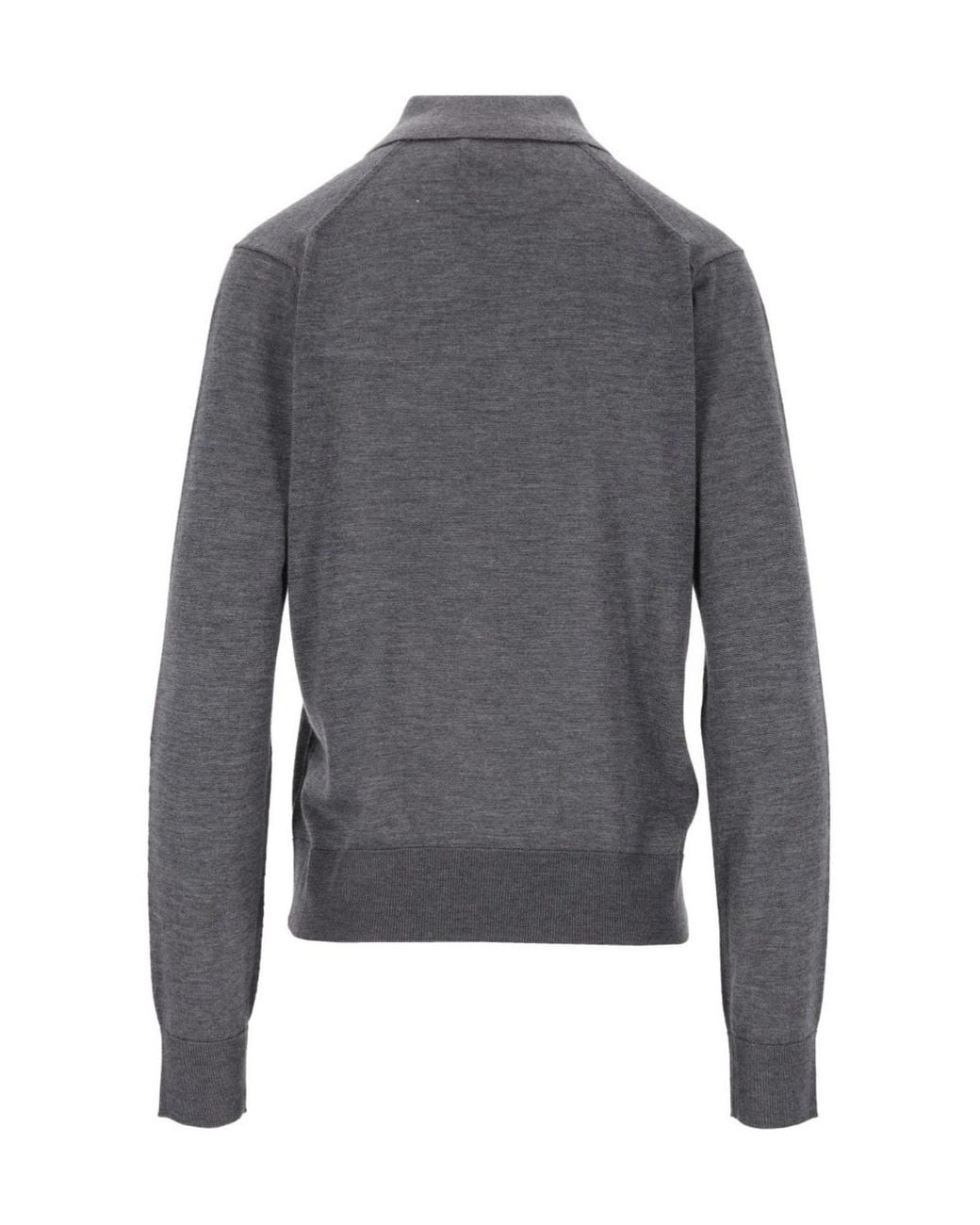 Loulou de Saison Gray Miles Fine Knit Polo Sweater