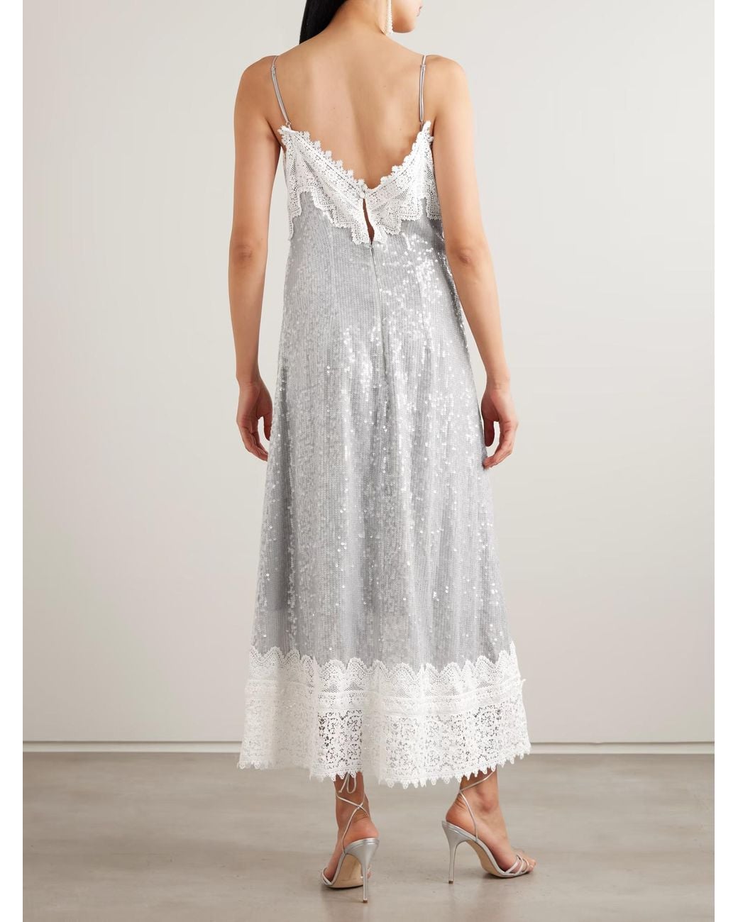 Erdem White Lace-Trimmed Sequined Dress