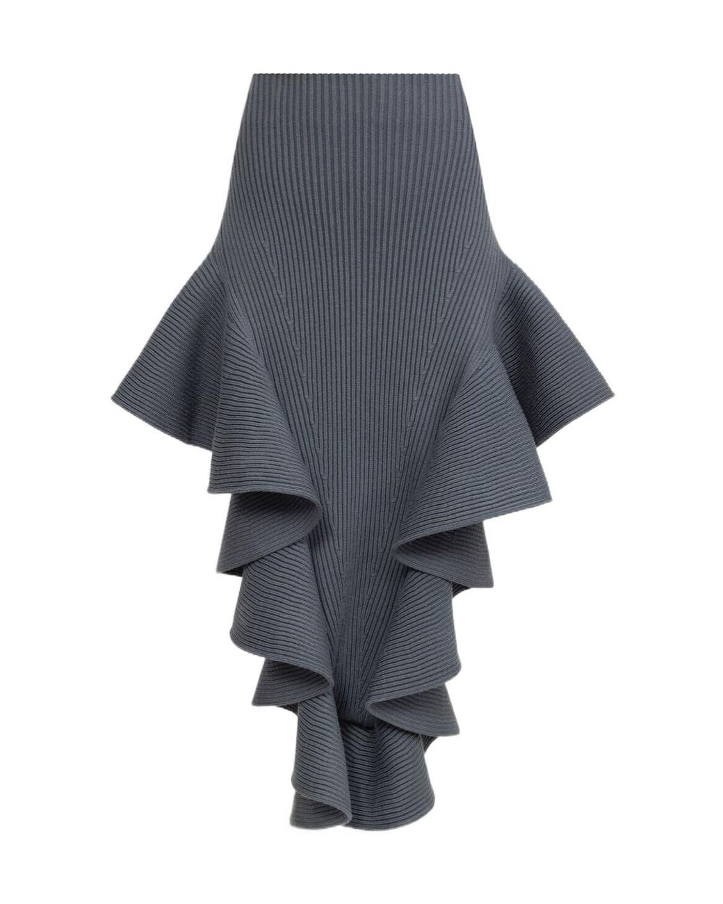 Alaïa Gray Ribbed Ruffle Skirt