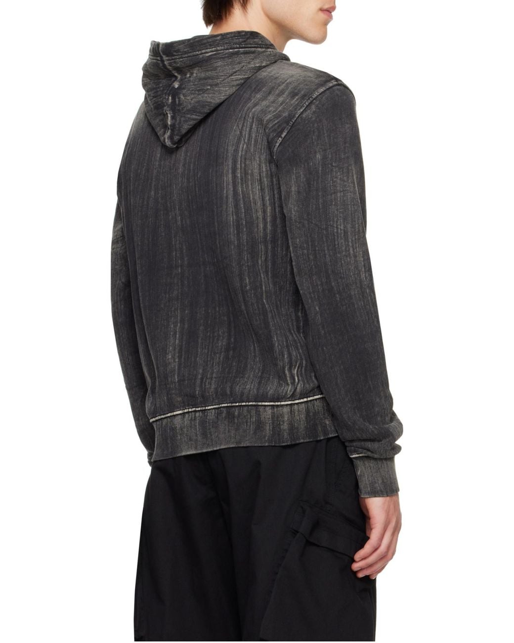 DIESEL Gray Logo Patch Drawstring Hoodie for men