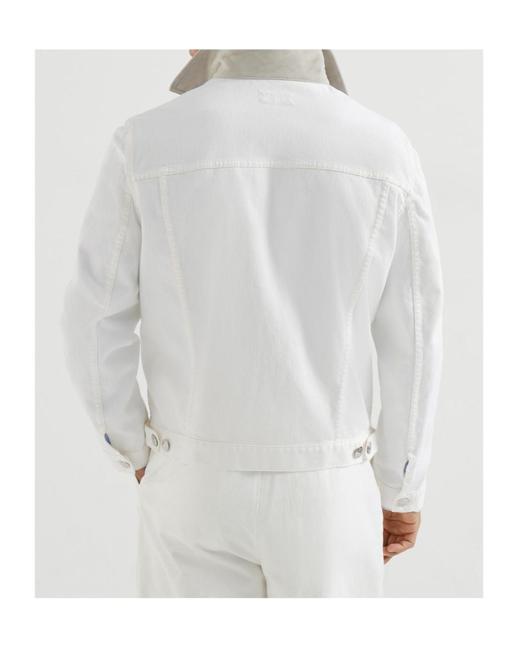 Brunello Cucinelli White Buttoned Denim Jacket for men