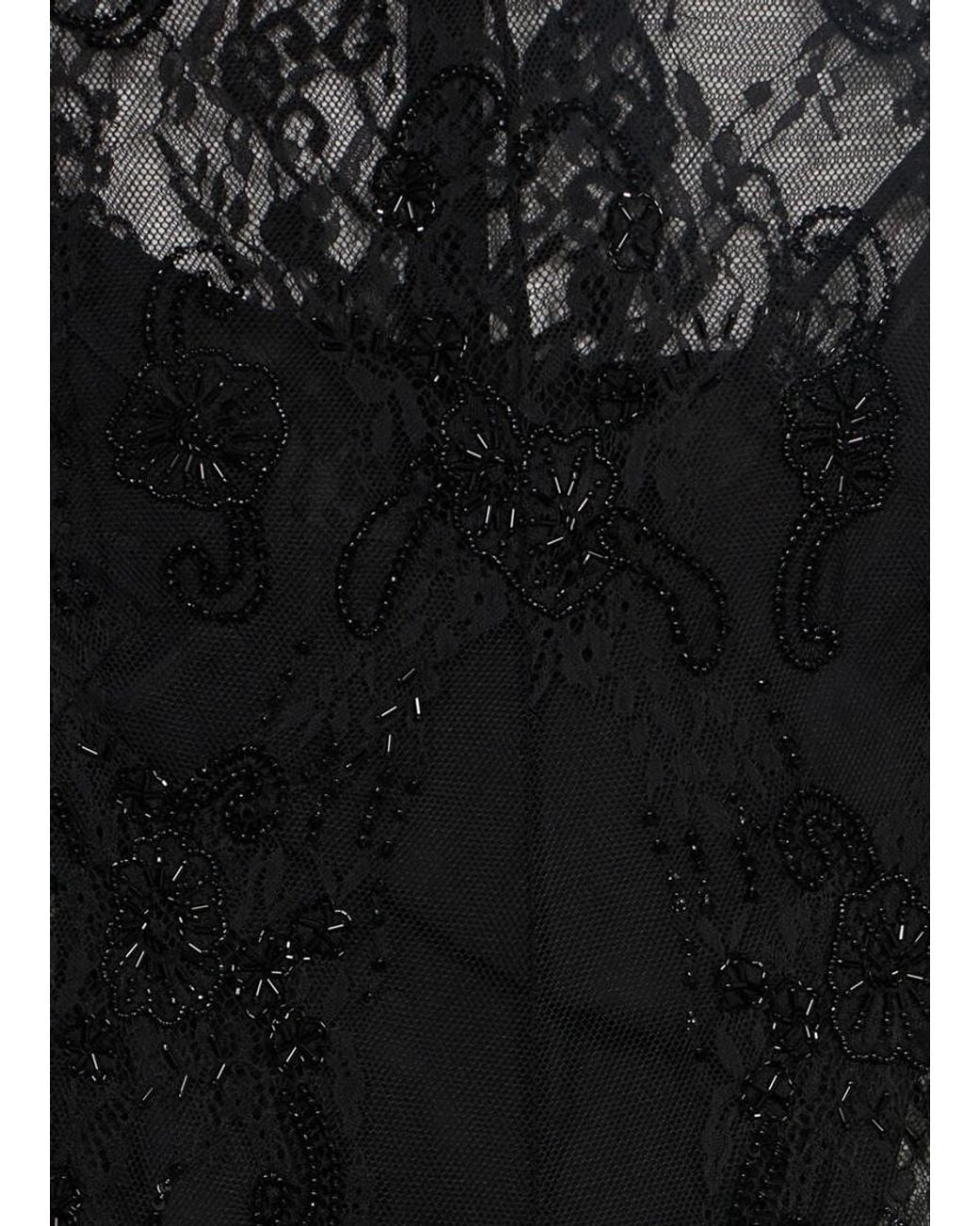 Blumarine Black Short Lace Dress With Embroidery