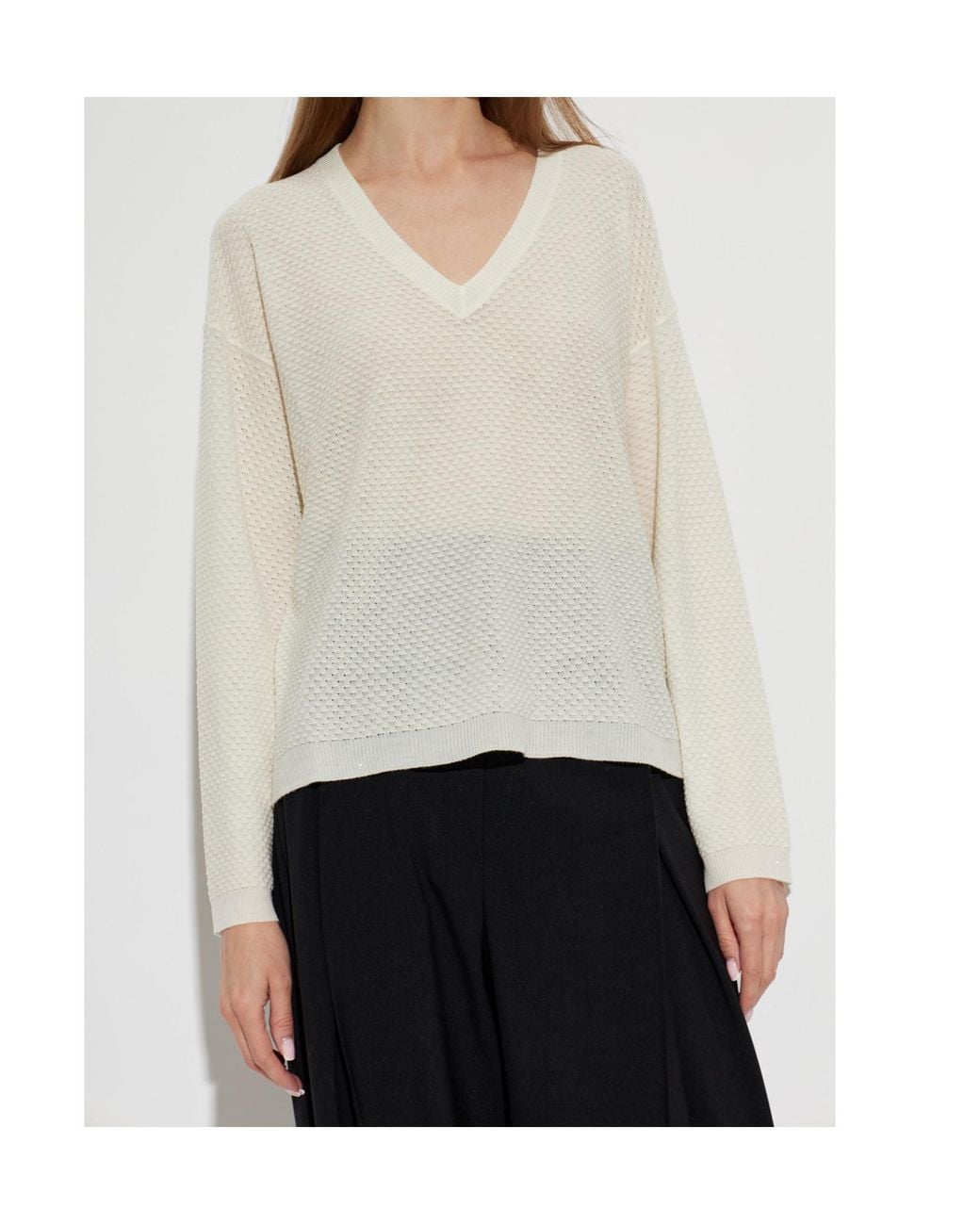 Fabiana Filippi White Textured V-Neck Knitted Sweater