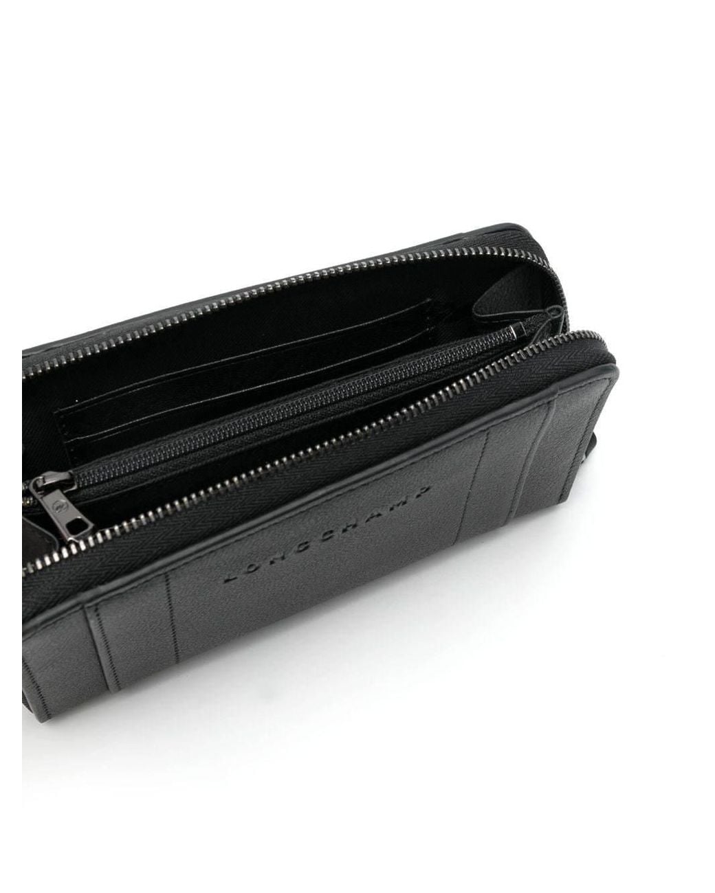 Longchamp Black Debossed-Logo Leather Wallet