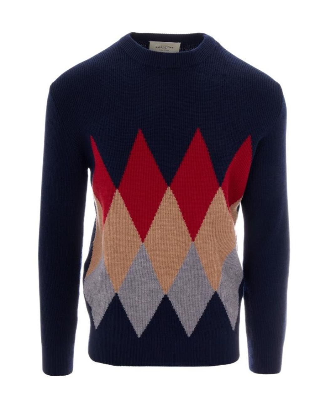 Ballantyne Blue Long-Sleeve Diamond-Intarsia Sweater for men