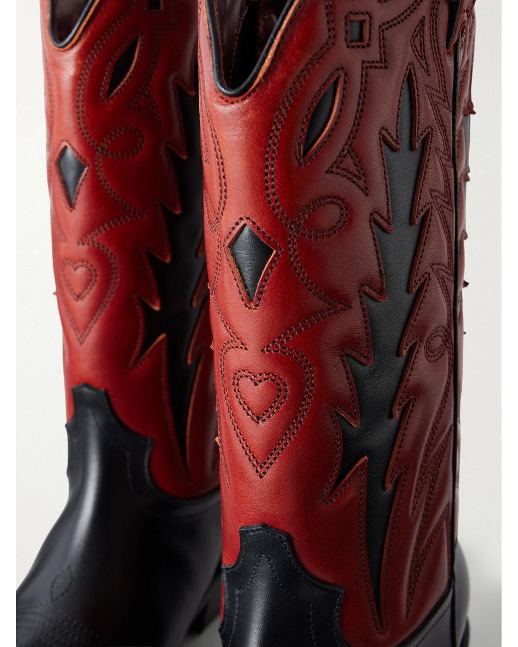 Rabanne Embroidered Two-Tone Leather Knee Boots