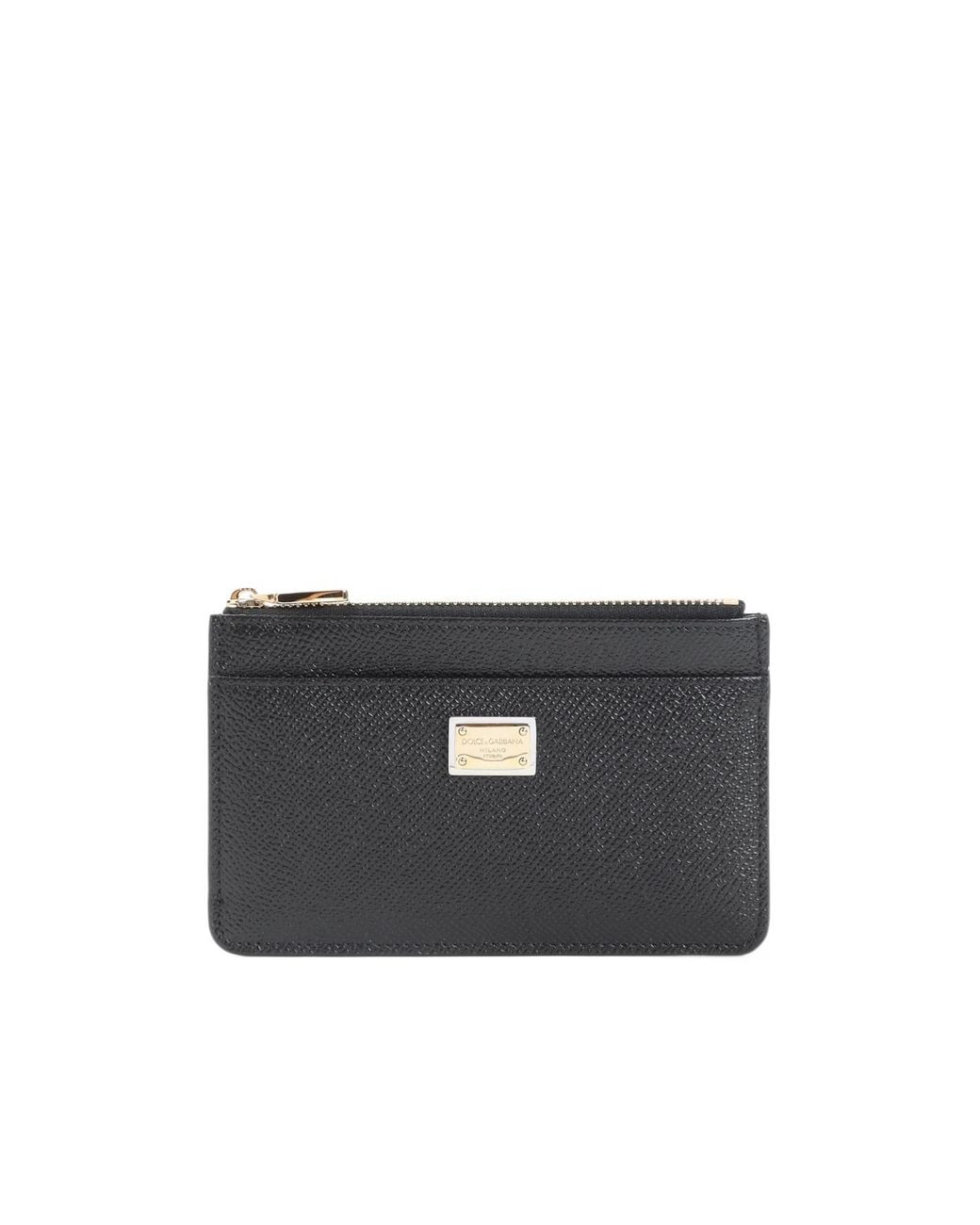Dolce & Gabbana Black Dauphine Logo Plaque Card Holder
