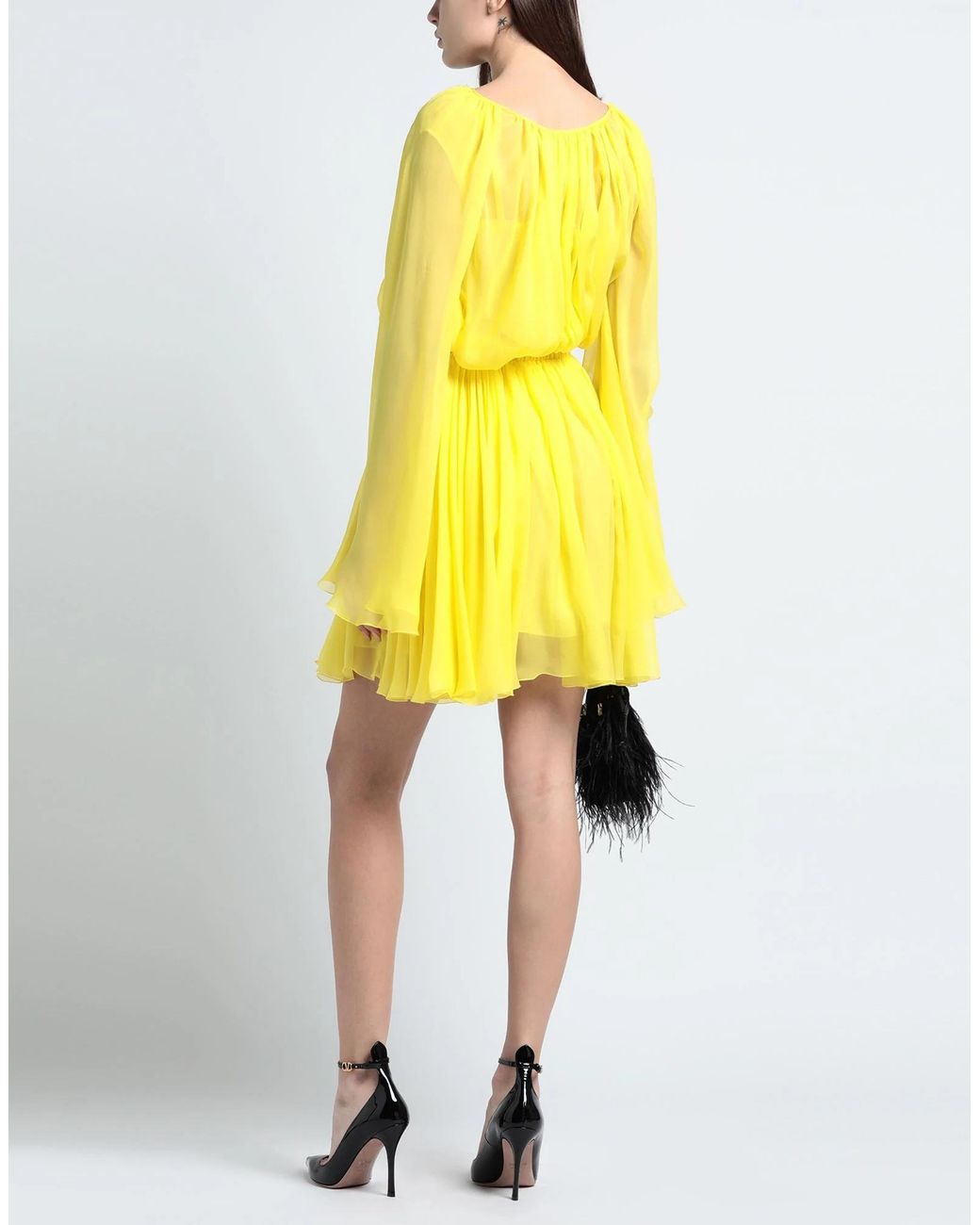 Dolce & Gabbana Yellow Ruched Long Sleeve Dress