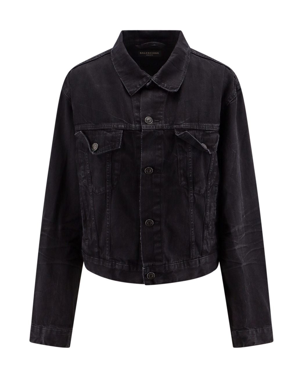 Balenciaga Black Collared Button-Up Denim Jacket