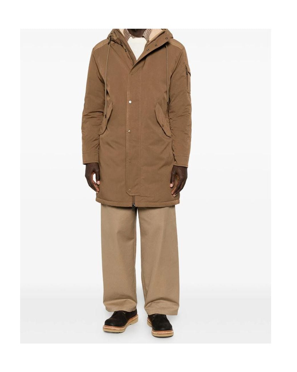 Moncler Brown Hooded Logo-Patch Coat for men