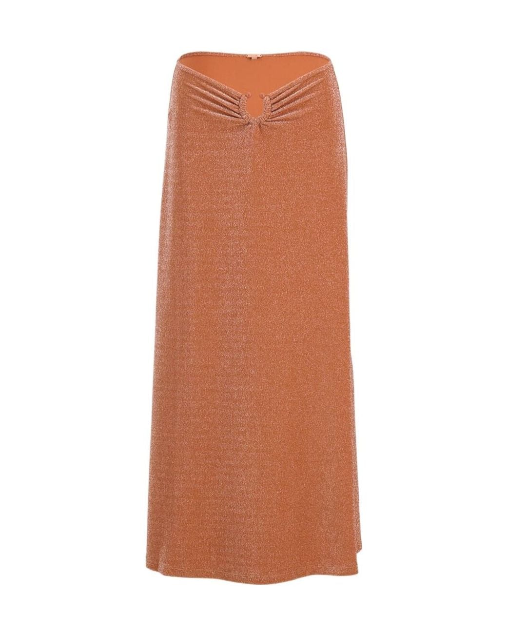 Johanna Ortiz Brown Rainstorm Lurex-Detail Midi Skirt