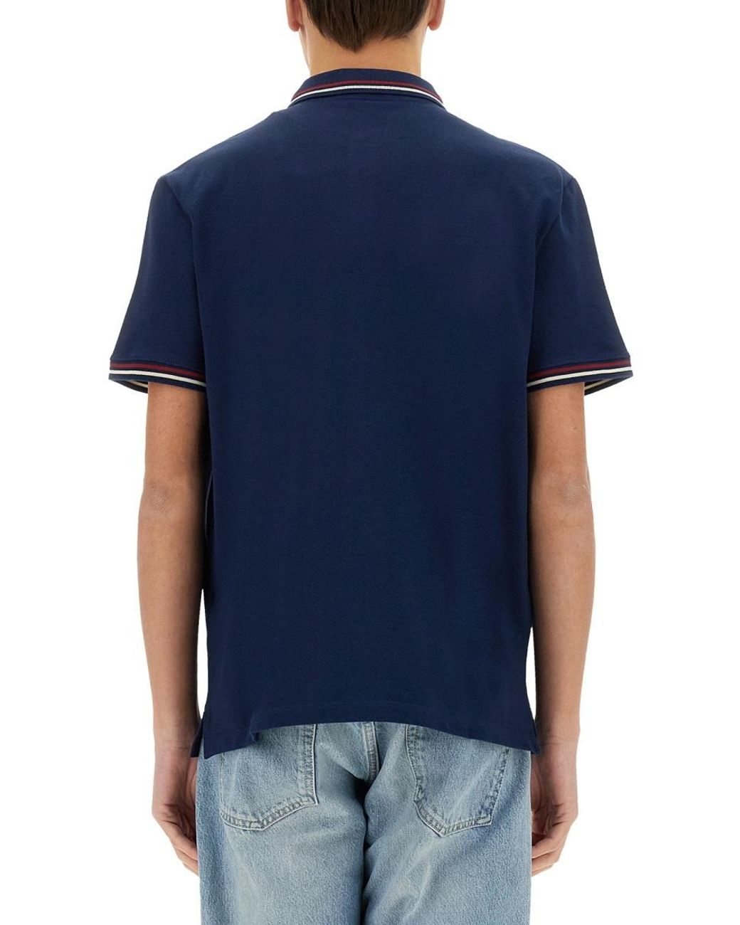 Valentino Blue Logo Embroidered Button Detailed Polo Shirt for men