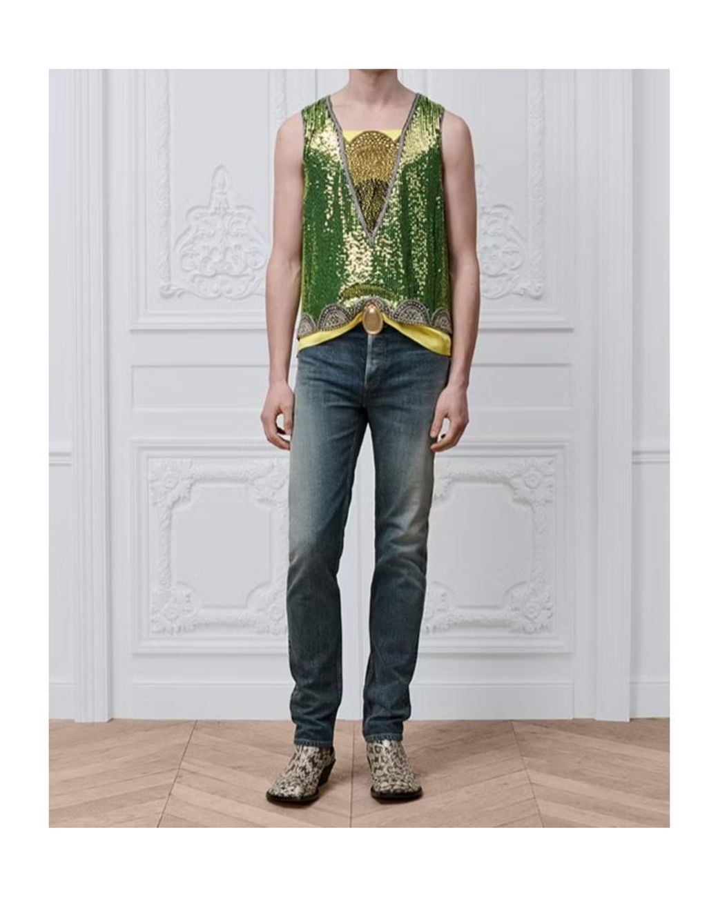 Dior Green Sleeveless Top With Sequins for men