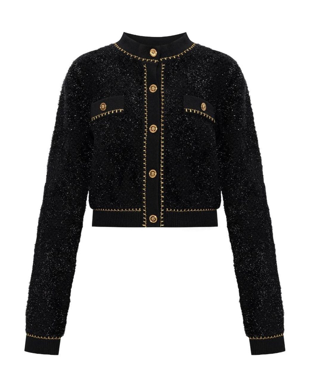 Versace Black Tweed Buttoned Cardigan