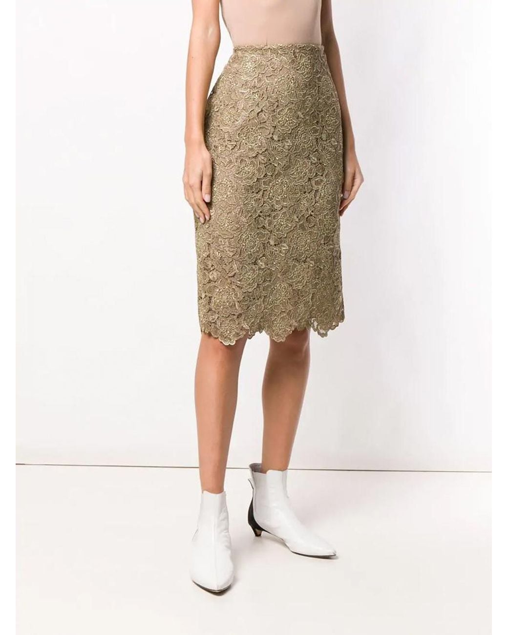 Valentino Natural Floral Embroidered Mesh Skirt