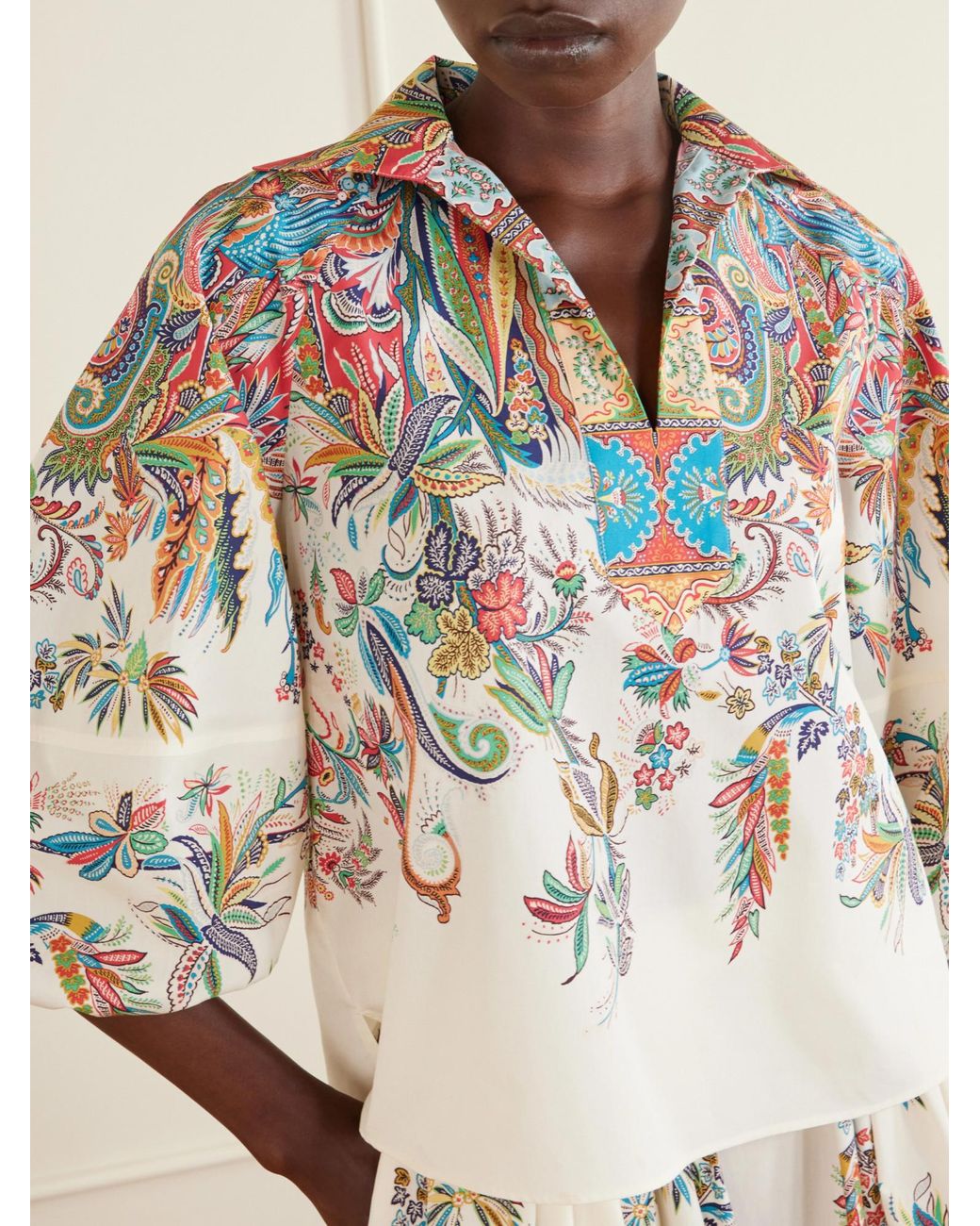 Etro White Floral Print Cotton Poplin Shirt