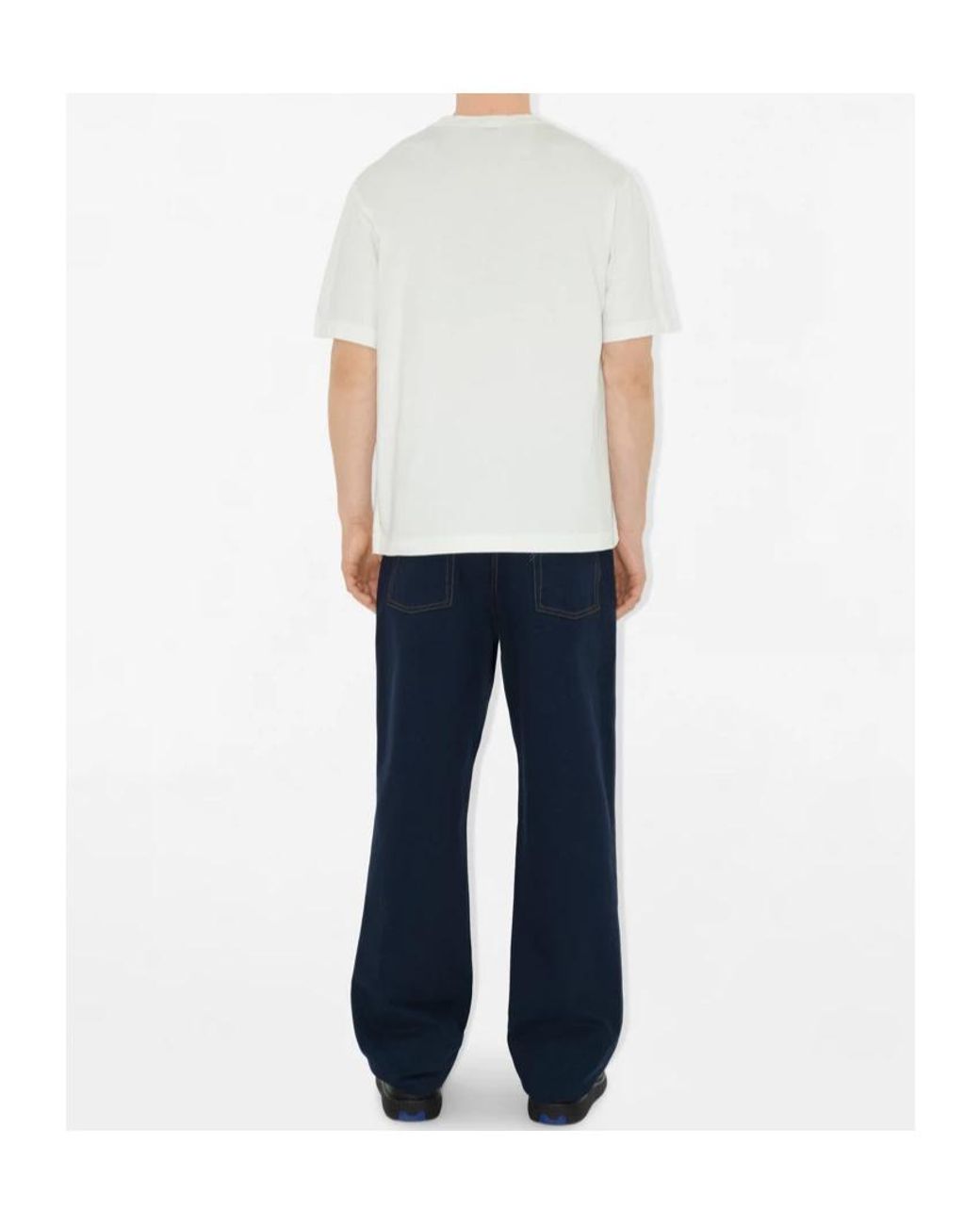 Burberry White Logo Embroidered Crewneck T-Shirt for men