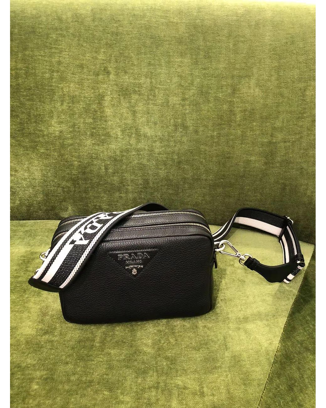 Prada Black Flou Zip-Up Shoulder Bag