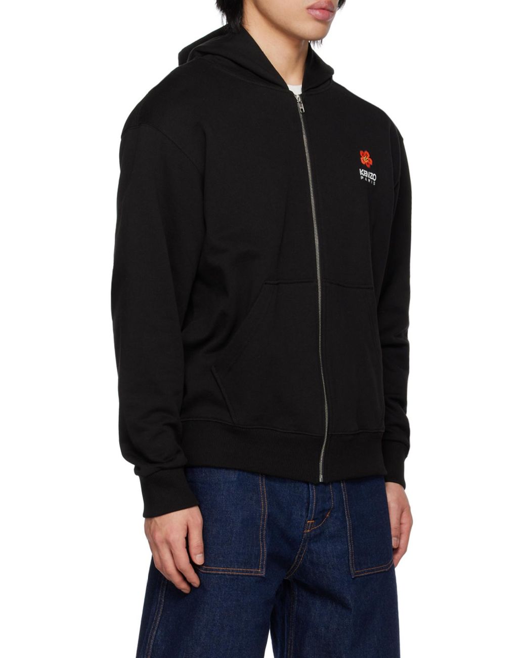 KENZO Black Boke Flower Zipped Hoodie for men