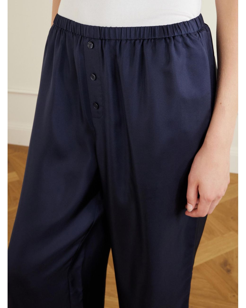 Rohe Blue Silk-Satin Wide-Leg Pants