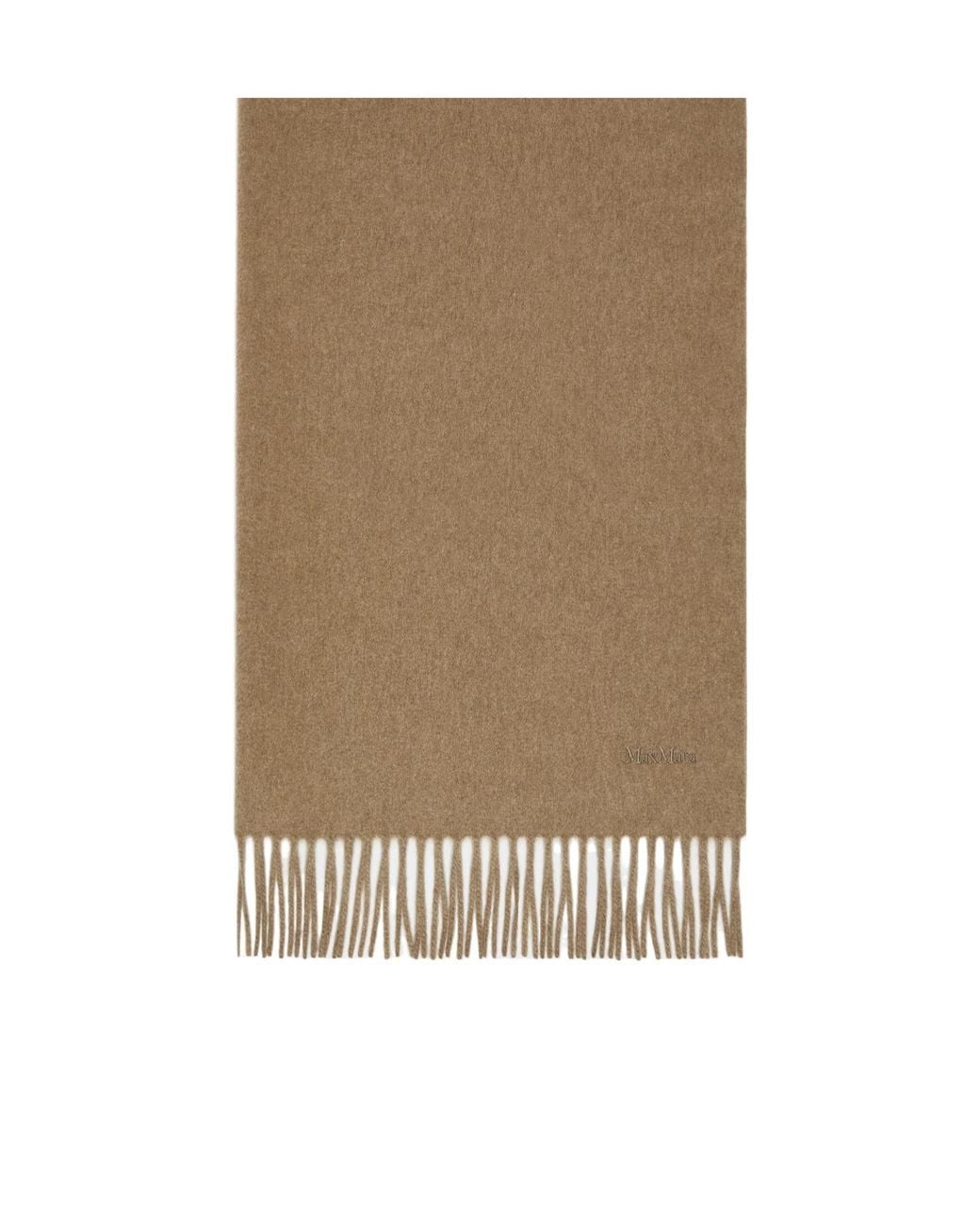 Max Mara Natural Logo Embroidered Fringed Scarf