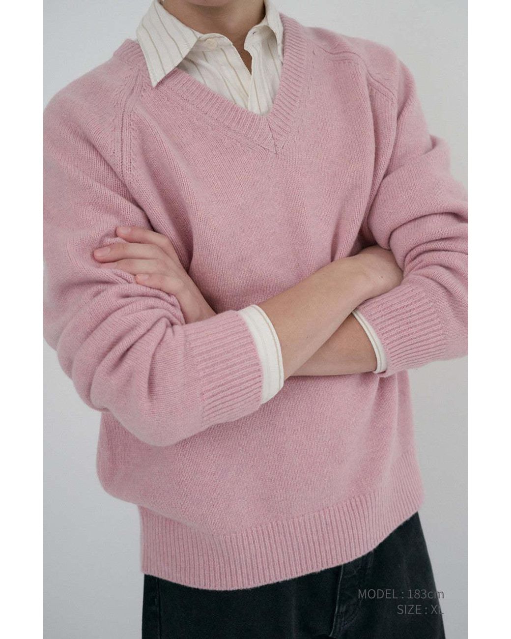 DUNST Pink Soft And Fluffy V-Neck Sweater for men