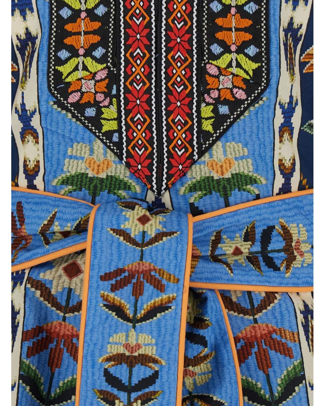 Farm Rio Blue Embroidered V-Neck Mini Dress