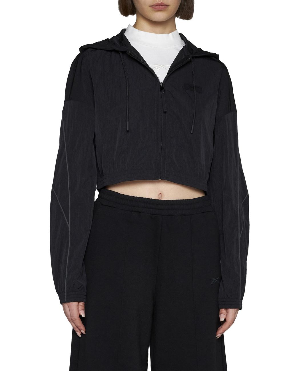 Reebok Black Hooded Cropped Track Jacket