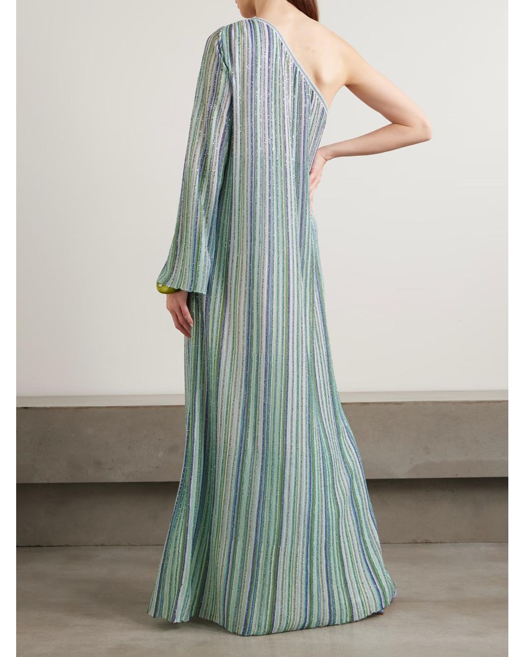 Missoni Blue One-Shoulder Sequined Striped Crochet Dress