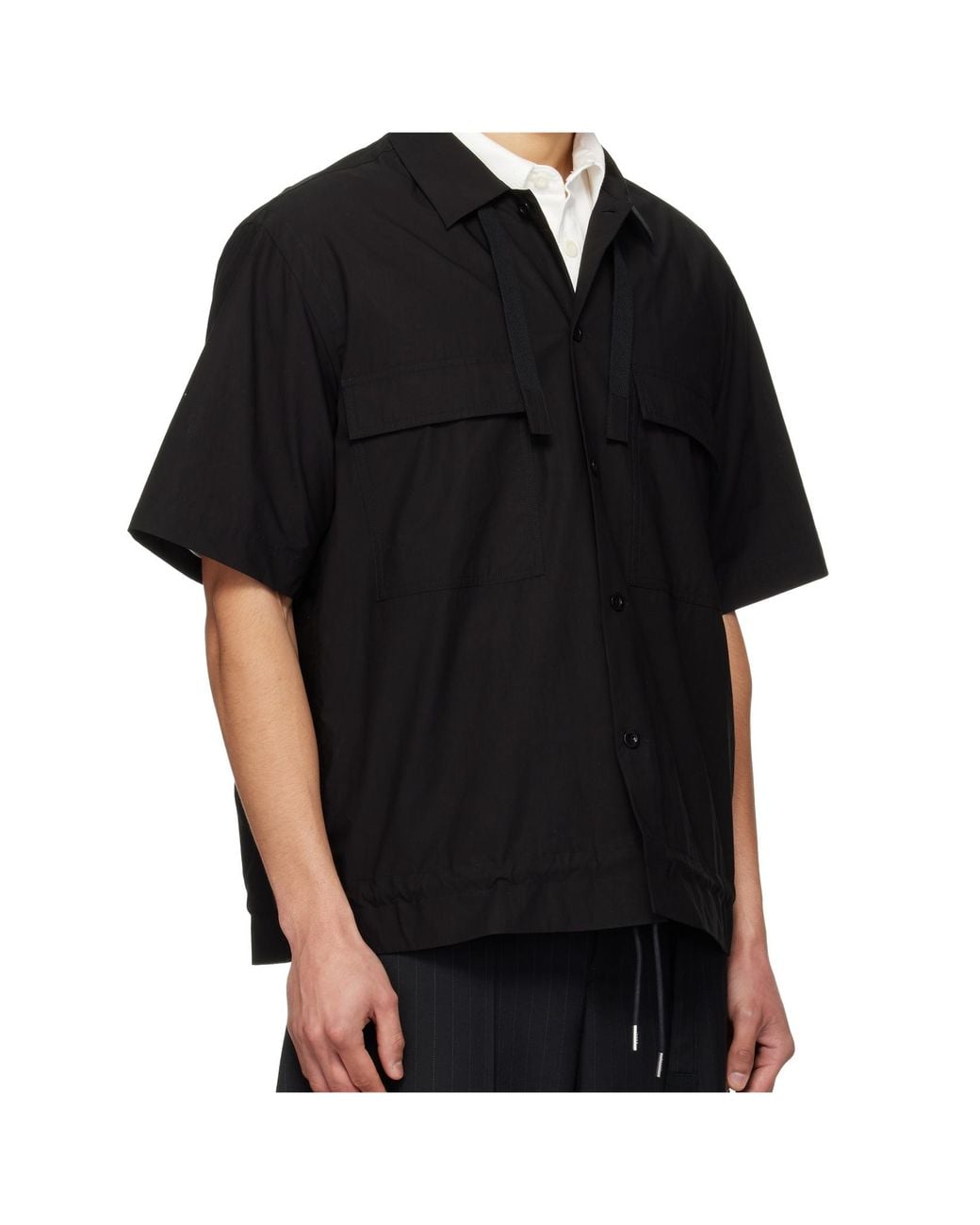 Sacai Black Short Sleeved Drawstring Shirt for men