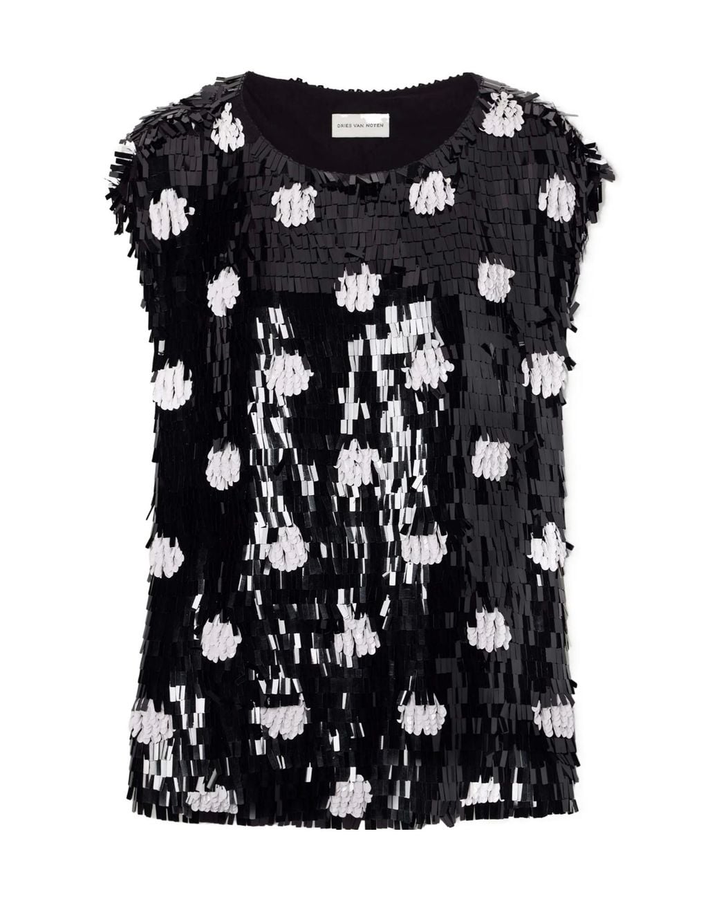 Dries Van Noten Black Embroidered Polka-Dot Silk Top