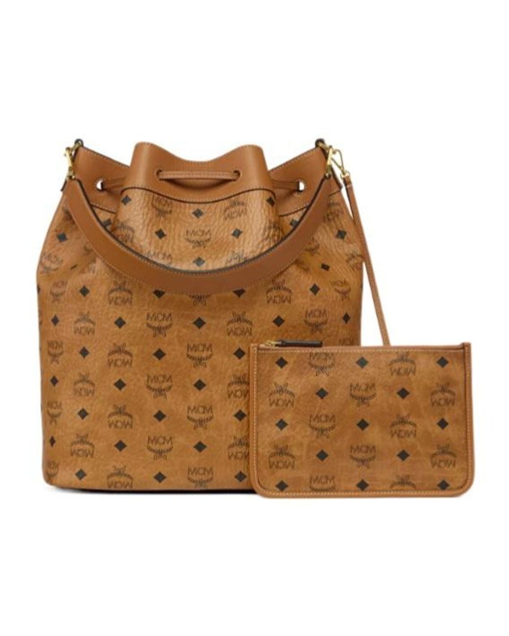 MCM Brown Monogram Drawstring Bucket Bag