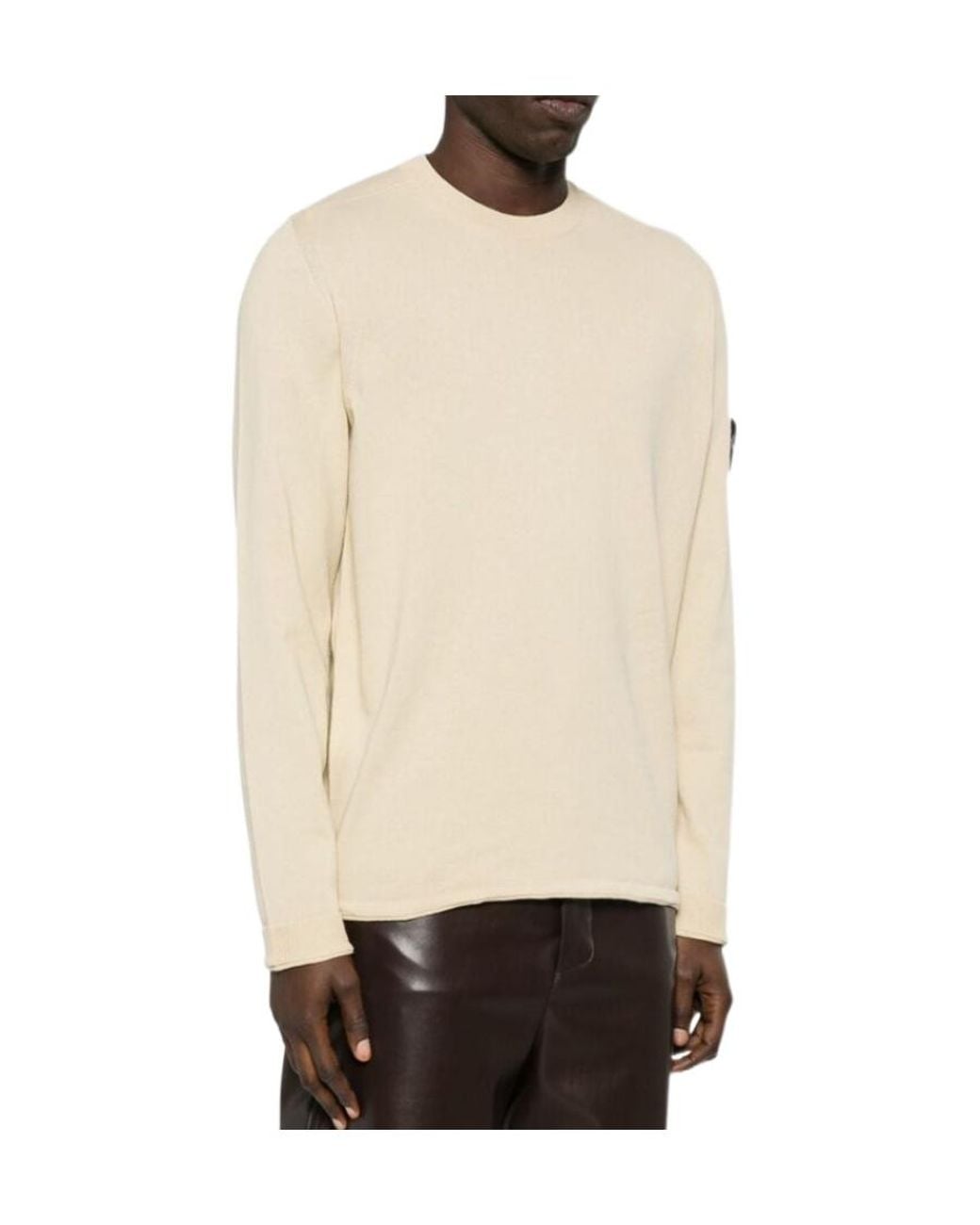 Stone Island White Compass Patch Crewneck Knitted Jumper for men