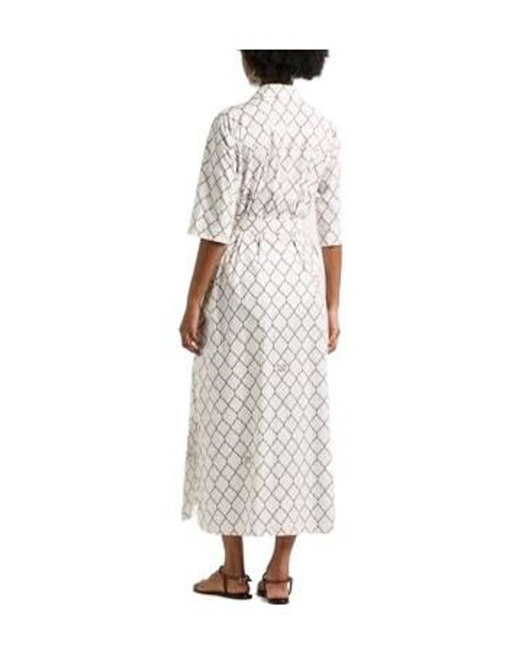 Max Mara White Diamond Lattice Print Shirt Dress