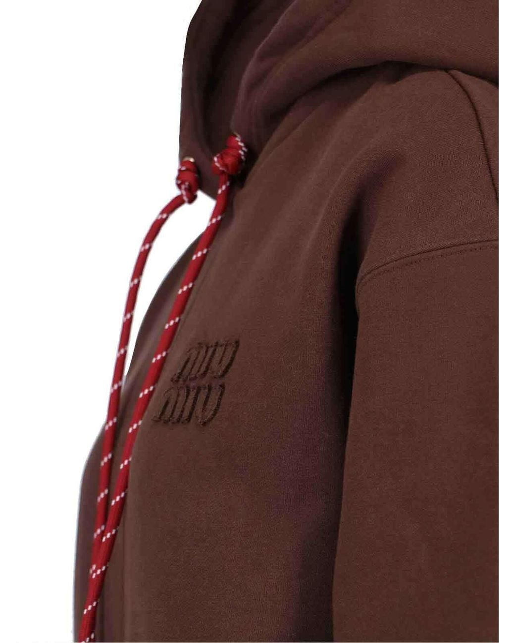 Miu Miu Brown Drawstring Cropped Hoodie