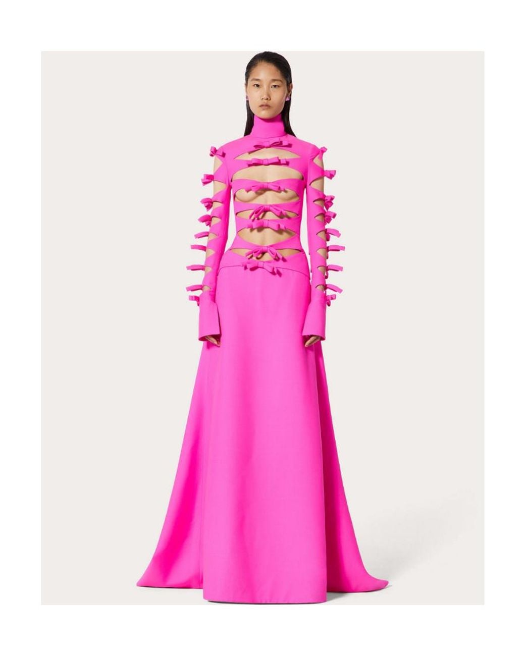 Valentino Pink Bow Detail Crepe Dress Dress