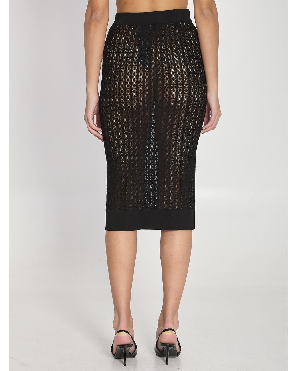 Saint Laurent Black Knitted Midi Pencil Skirt