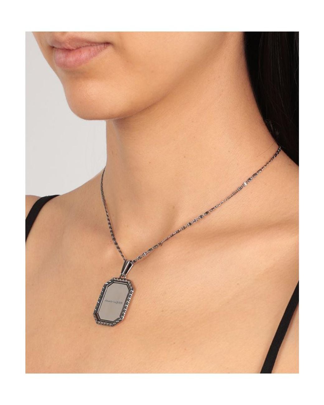 McQueen White Logo Engraved Necklace