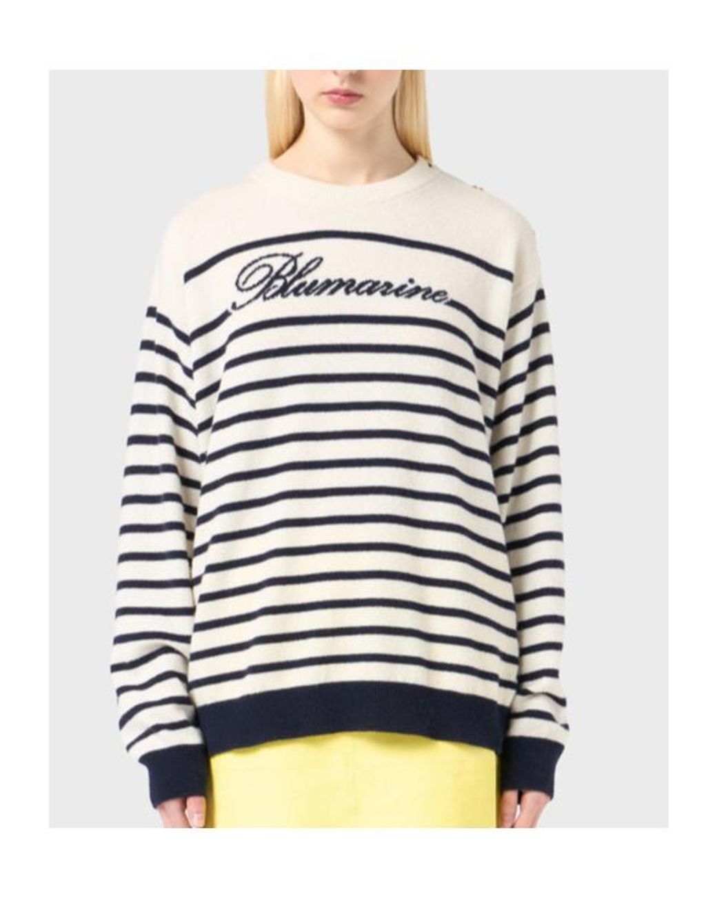Blumarine White Logo Intarsia-Knit Striped Jumper
