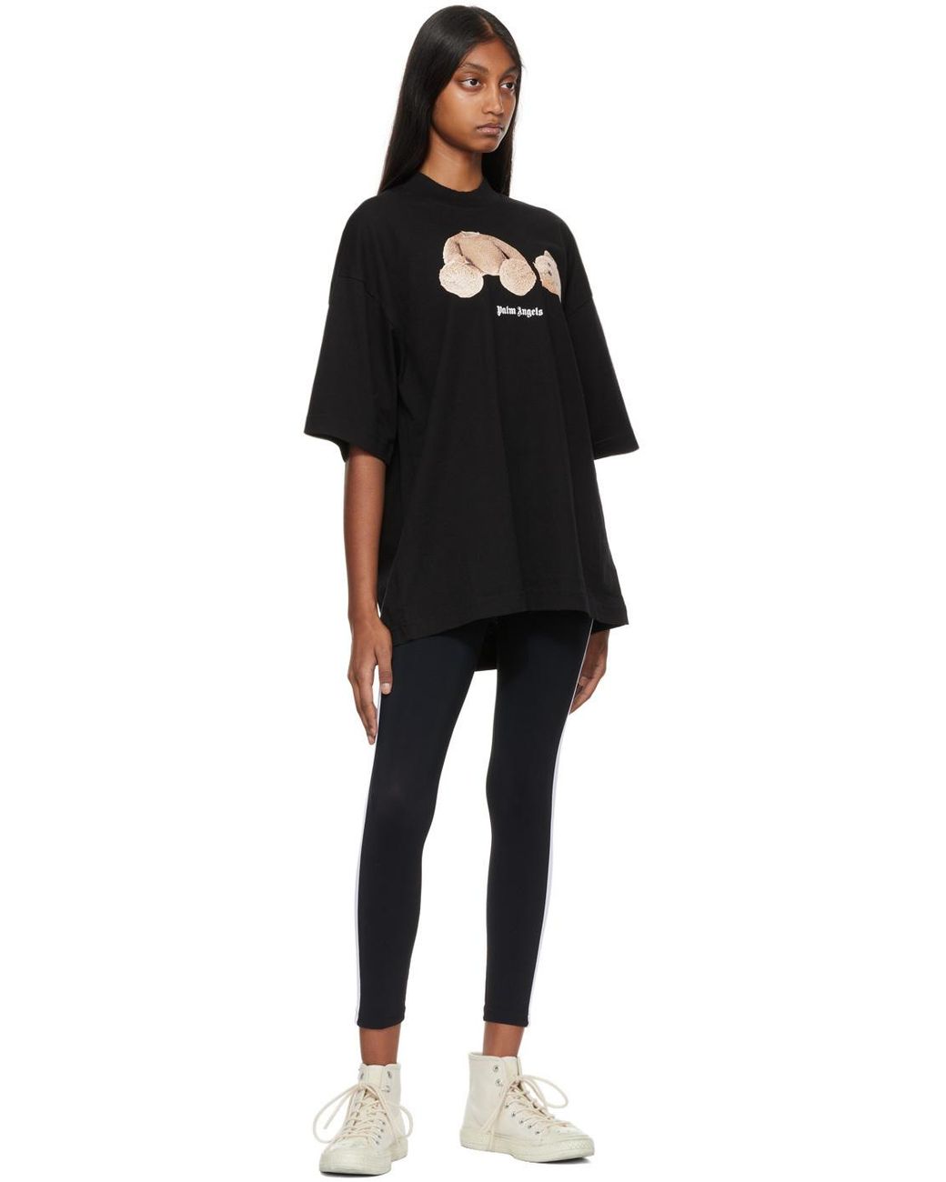Palm Angels Black Logo-Printed Mid-Rise Track Leggings