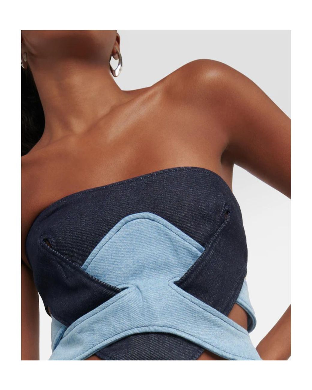 Dion Lee Blue Strapless Cowgirl Tank Top